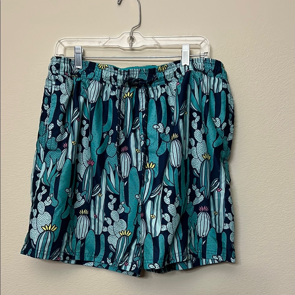No Boundaries Teal and Navy Cactus Print Shorts